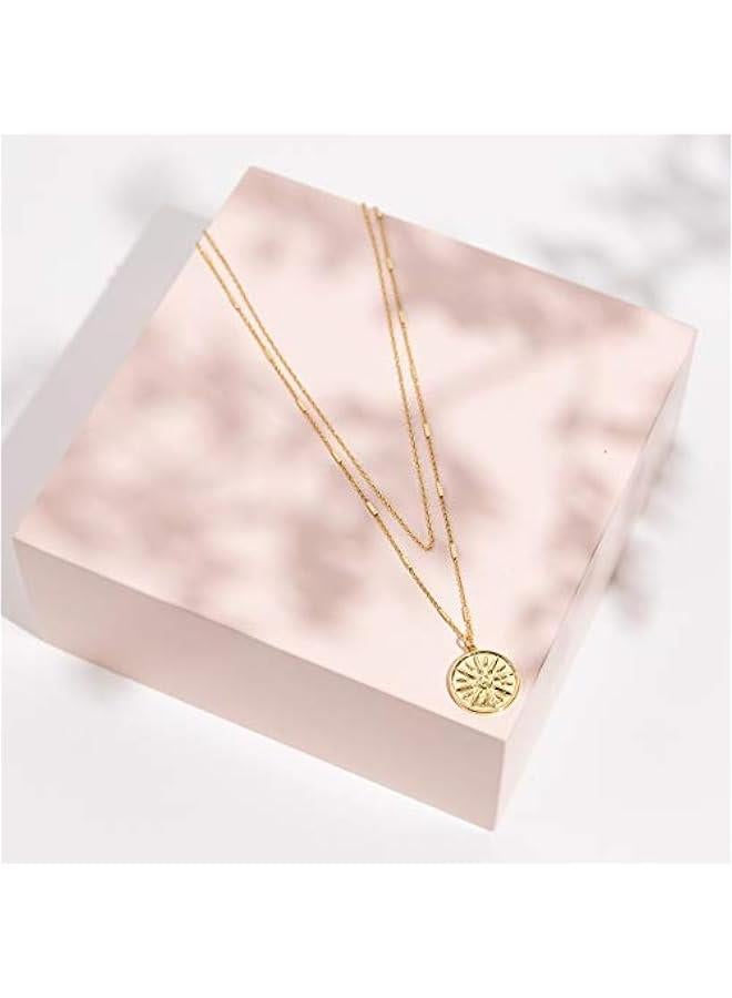 PAVOI 14K Gold Plated Layering Necklaces | Stylish Minimalist Design Pendant Necklaces | Bar, Circle, Lotus, Disc, Dog Tag, Horizontal Bar Pendants for Women  - Image 3