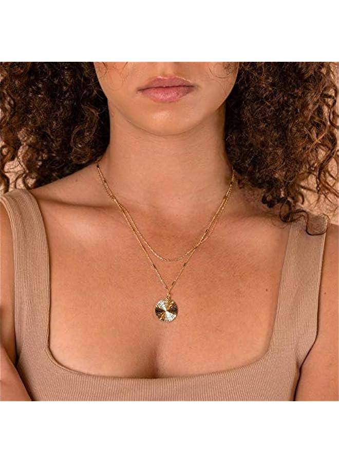 PAVOI 14K Gold Plated Layering Necklaces | Stylish Minimalist Design Pendant Necklaces | Bar, Circle, Lotus, Disc, Dog Tag, Horizontal Bar Pendants for Women  - Image 4