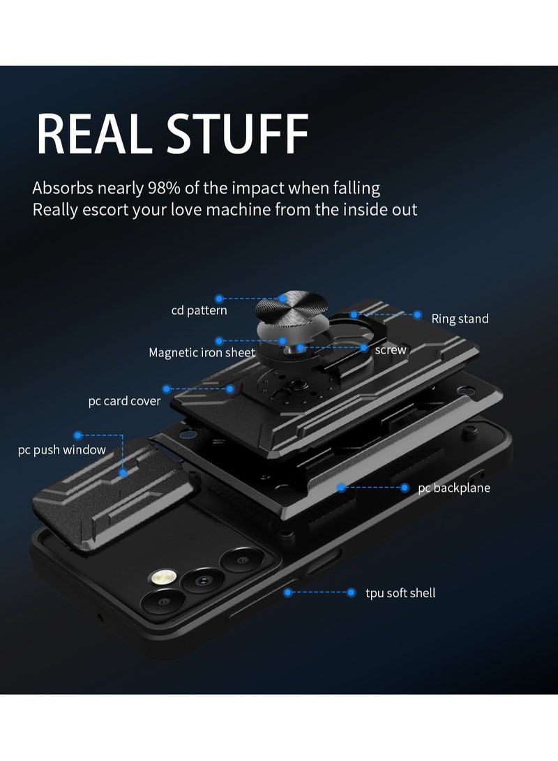 for Samsung Galaxy A36 5G Case, Card Holder & Slide Camera Lens Cover, Magnetic Ring Holder Kickstand Protective Phone Case for Samsung Galaxy A36 5G, Black  - Image 3