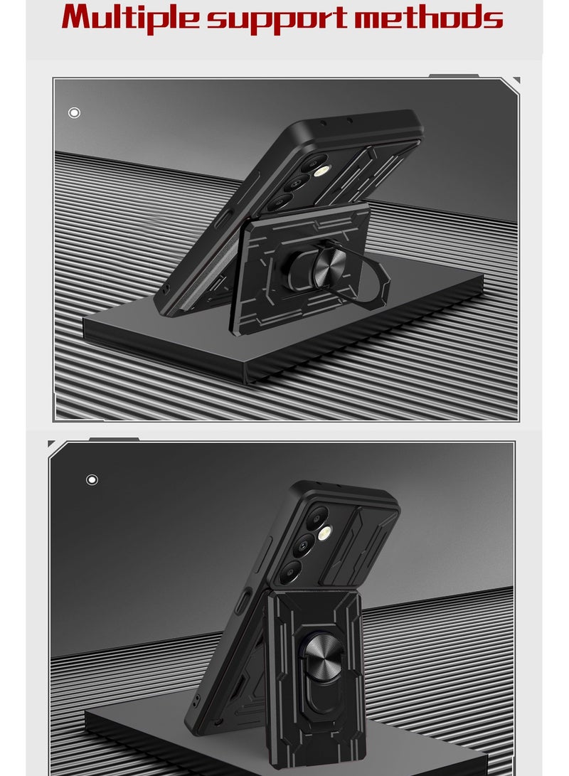 for Samsung Galaxy A36 5G Case, Card Holder & Slide Camera Lens Cover, Magnetic Ring Holder Kickstand Protective Phone Case for Samsung Galaxy A36 5G, Black  - Image 4