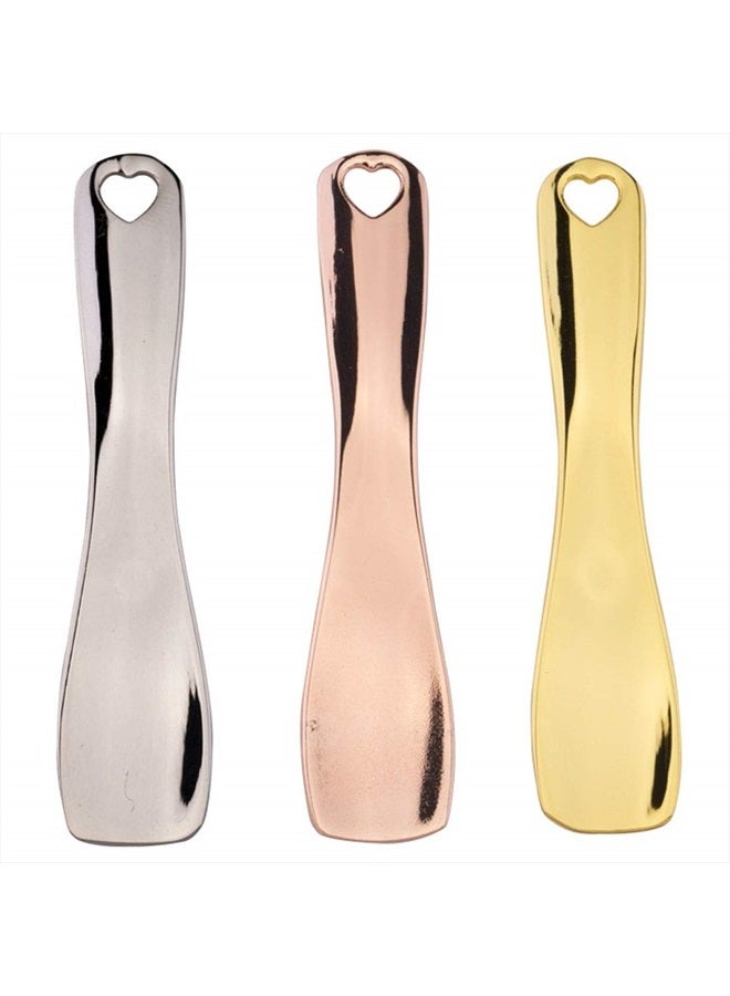 Teensery 3 Pcs Metal Cosmetic Spoon Spatulas Makeup Skin Care Facial Cream Mask Scoop Tool for Home Salon (Gold, Silver, Rose Gold) - Image 1