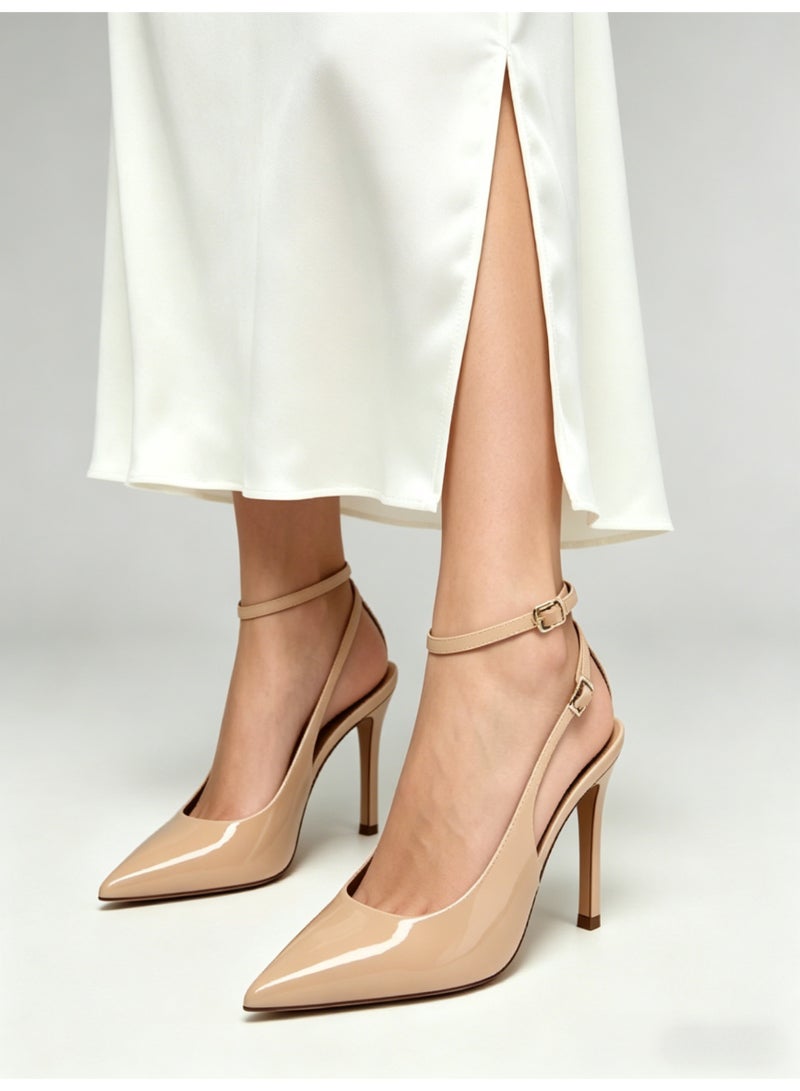 زارا ZARA Patent Nude Ankle-Strap Pointed-Toe High Heel Pumps, Style  Women's Formal & Everyday Dress Shoes - Image 5