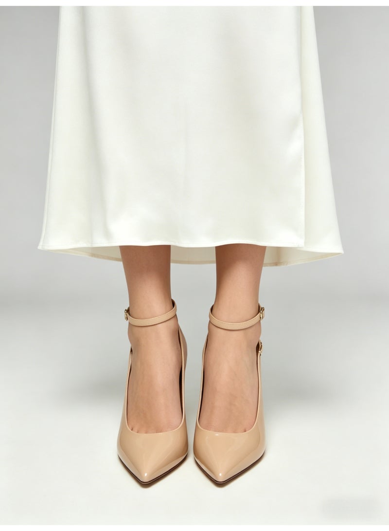 زارا ZARA Patent Nude Ankle-Strap Pointed-Toe High Heel Pumps, Style  Women's Formal & Everyday Dress Shoes - Image 4