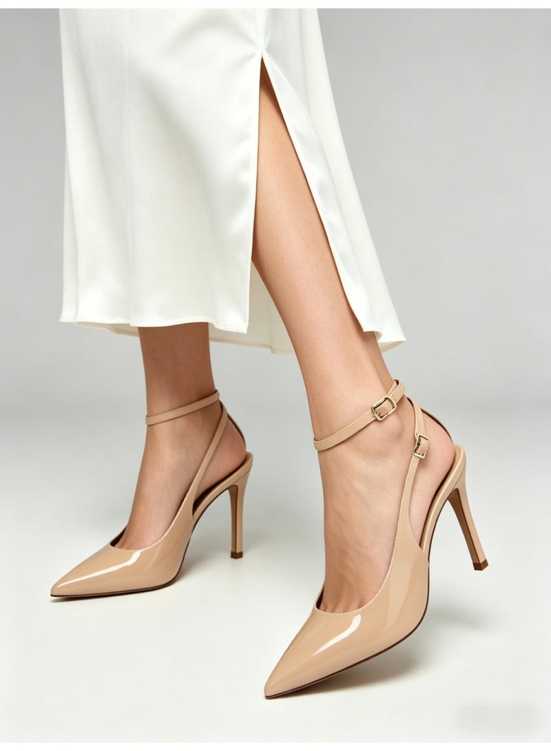 زارا ZARA Patent Nude Ankle-Strap Pointed-Toe High Heel Pumps, Style  Women's Formal & Everyday Dress Shoes - Image 2
