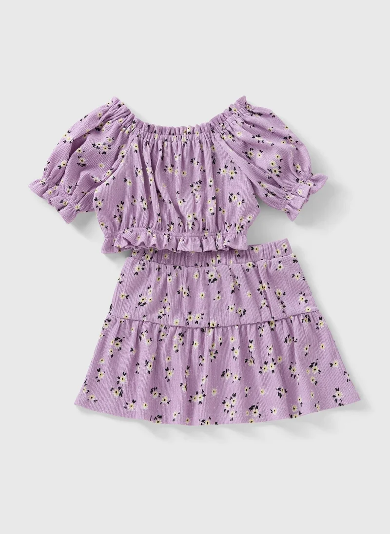 Matalan Girls Lilac Floral Top & Skirt Set