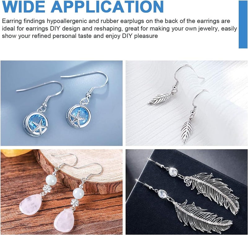 MENKEY 925 Sterling Silver Earring Hooks 120 PCS/60 Pairs, Ear Wires Fish Hooks, Hypo-allergenic Jewelry Findings Parts with 120 PCS Clear Silicone Earring Backs - Image 5