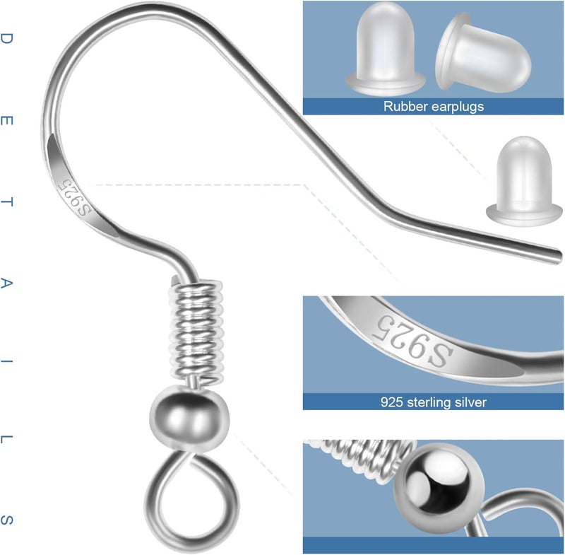 MENKEY 925 Sterling Silver Earring Hooks 120 PCS/60 Pairs, Ear Wires Fish Hooks, Hypo-allergenic Jewelry Findings Parts with 120 PCS Clear Silicone Earring Backs - Image 3