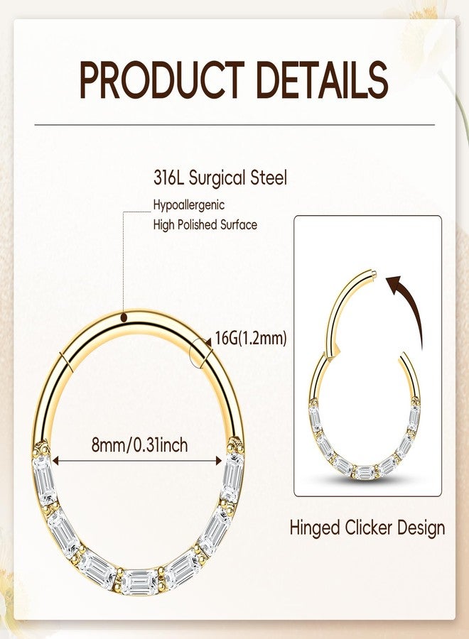 ONESING Gold Septum Rings 16G Surgical Steel Septum Jewelry Hypoallergenic Clicker Helix Daith Tragus Cartilage Hoop Lip Rings Septum Piercing for Women Men 8mm - Image 2