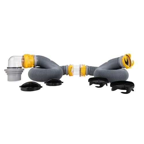 Camco Deluxe Sewer Hose Kit with Swivel Fittings, Clear Elbow Fitting, Hoses, Storage Caps, and Bonus Clear Extender, 20 Feet (39658) - Image 1