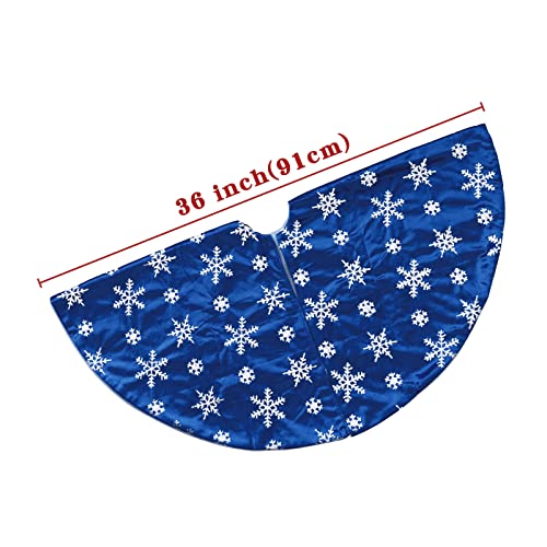 Bunny Chorus Christmas Tree Skirt, 36 inches Blue Mercerized Velvet Skirt with Silver Sequin Snowflake for Rustic Xmas Tree Holiday Decorations - Image 3