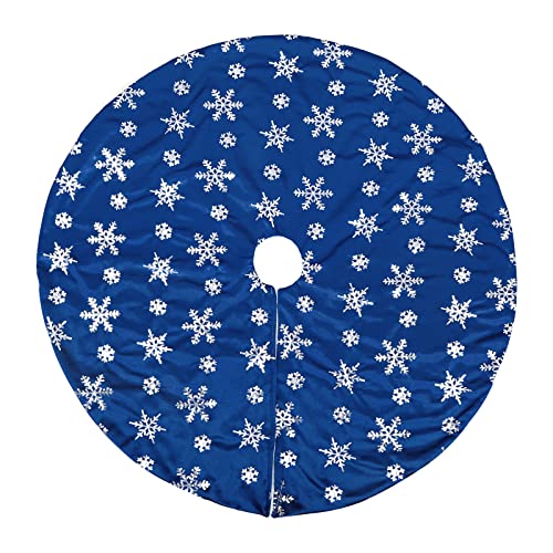 Bunny Chorus Christmas Tree Skirt, 36 inches Blue Mercerized Velvet Skirt with Silver Sequin Snowflake for Rustic Xmas Tree Holiday Decorations - Image 2