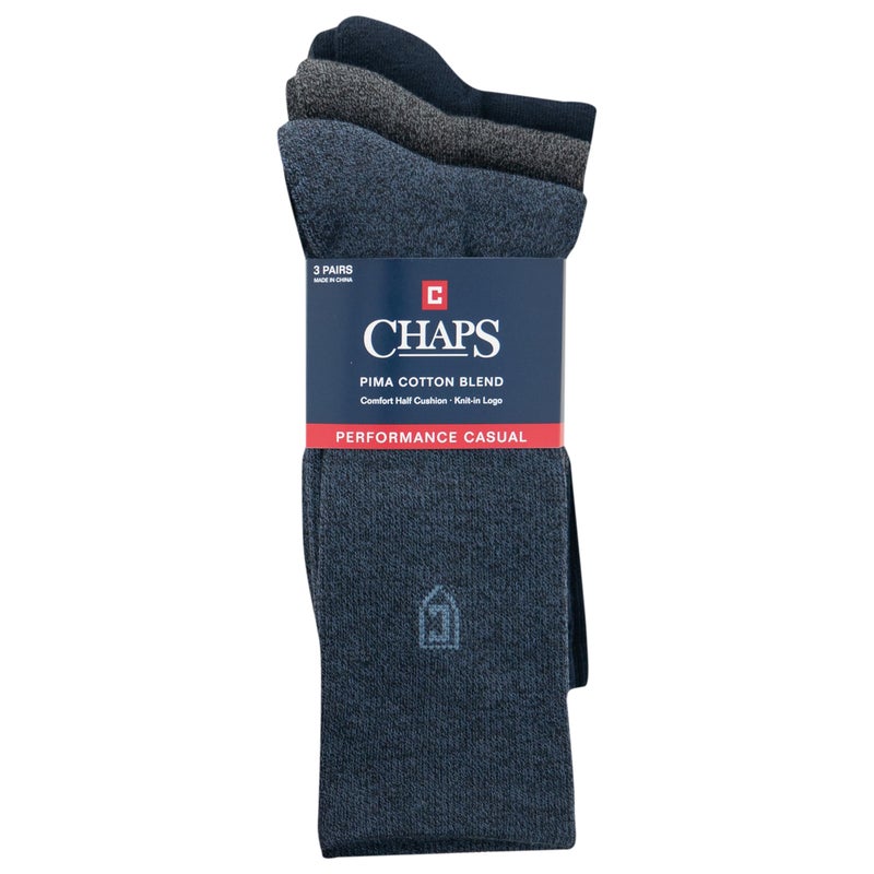 Chaps Men's Cotton Rayon Dress Crew Socks-3 Pair Pack-Assorted Solid Color and True Rib, Denim, Shoe Size: 10-13 - Image 4