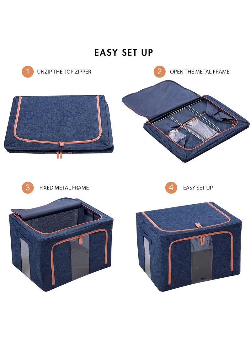 XiuWoo - 2 Pack Foldable Stackable Large Capacity Clothes Storage, Drawer Storage Organizer, Closet Organizer Basket, Cloth Container Bins with Metal Frame, Clear Window - Image 1