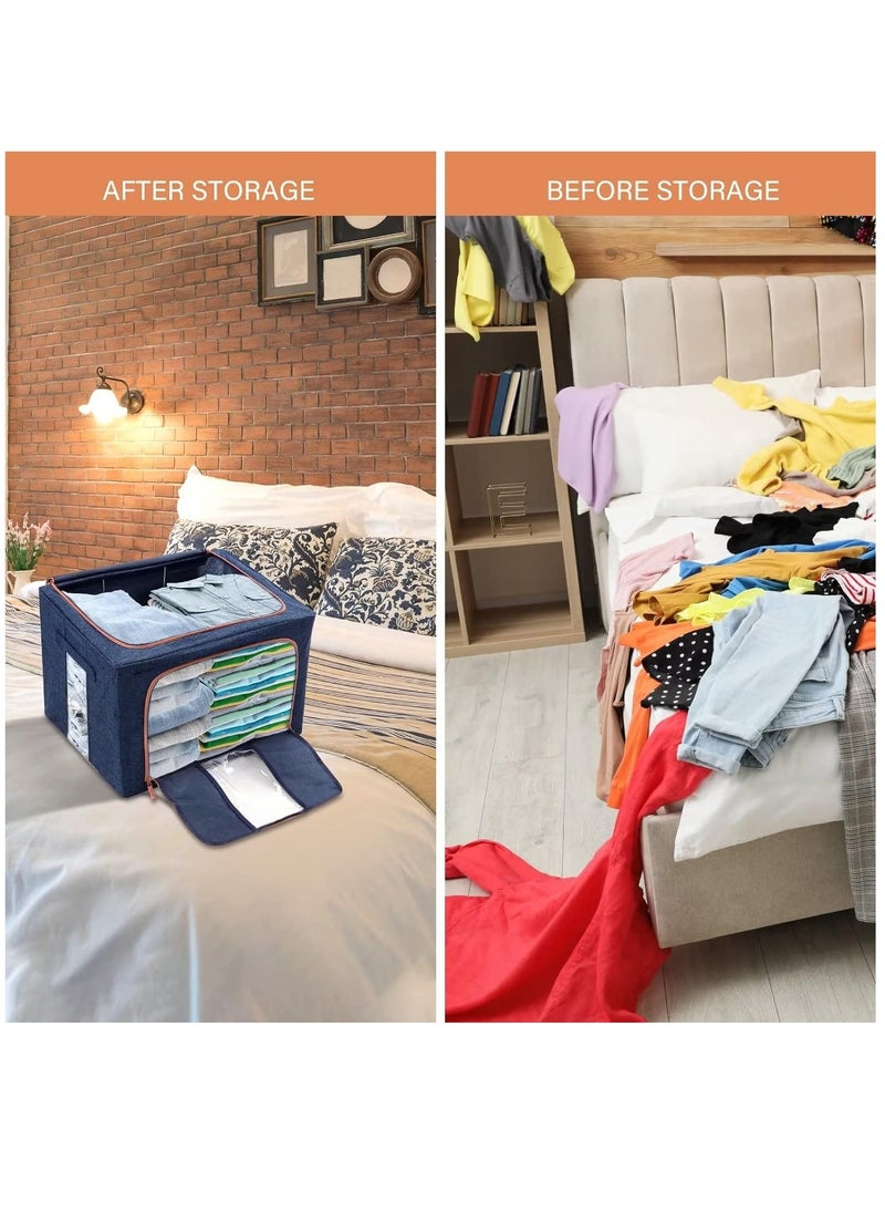XiuWoo - 2 Pack Foldable Stackable Large Capacity Clothes Storage, Drawer Storage Organizer, Closet Organizer Basket, Cloth Container Bins with Metal Frame, Clear Window - Image 1