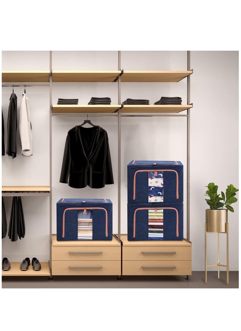 XiuWoo - 2 Pack Foldable Stackable Large Capacity Clothes Storage, Drawer Storage Organizer, Closet Organizer Basket, Cloth Container Bins with Metal Frame, Clear Window - Image 1