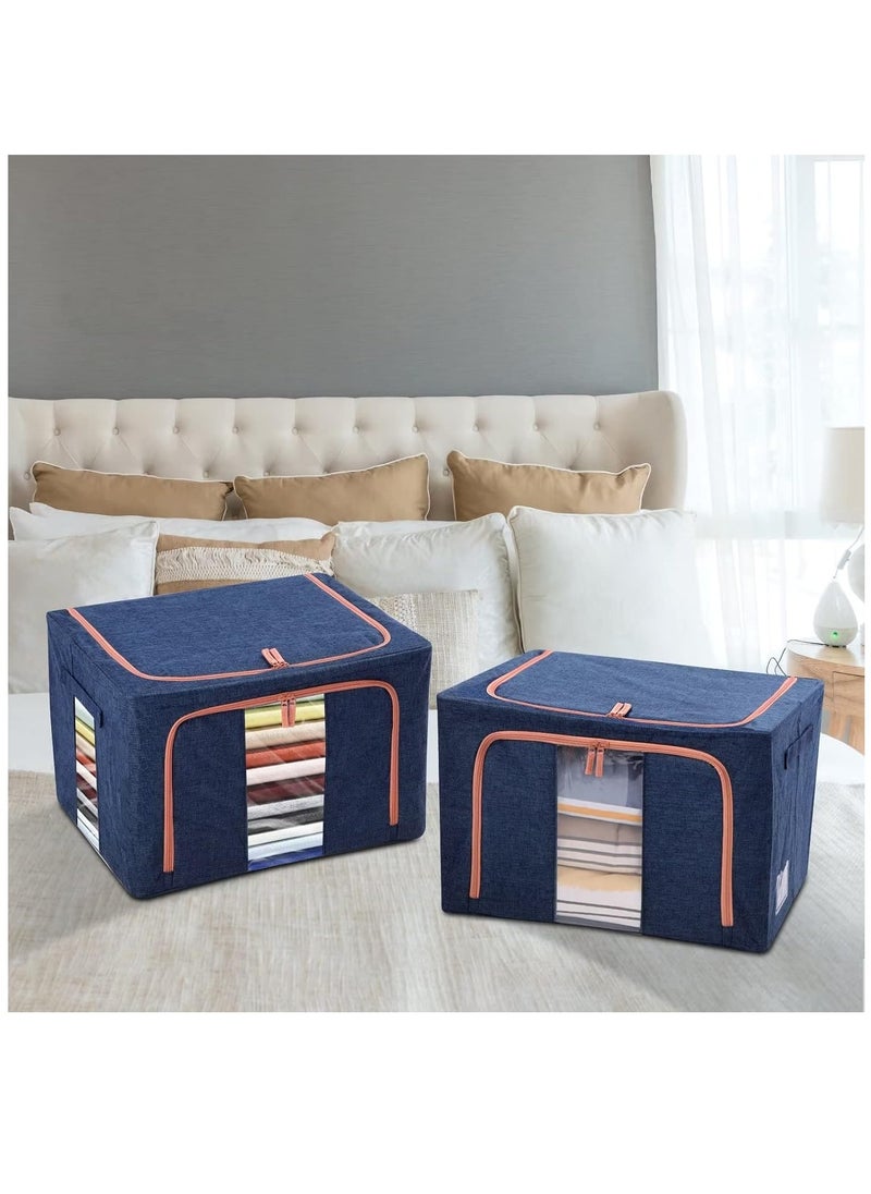 XiuWoo - 2 Pack Foldable Stackable Large Capacity Clothes Storage, Drawer Storage Organizer, Closet Organizer Basket, Cloth Container Bins with Metal Frame, Clear Window - Image 1
