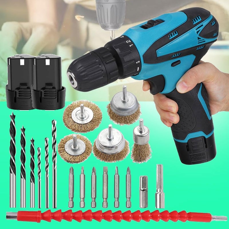Galaxe 12V Rechargeable Cordless Impact Drill Multifunction Hand Drill Two Speed Electric Screwdriver Set with 5pcs Steel Wire Brush Set GLX12V5WB18 33pcs tool kit - Image 1