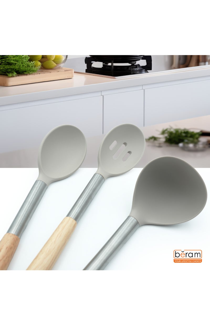 Beram 9Pcs Silicone Kitchen Utensil Set  Heat-Resistant Cooking Tools with Stainless Steel & Wooden Handles  BPA-Free, Non-Stick Safe for cooking baking & more.(BEIJE) (Set of 9) - Image 3