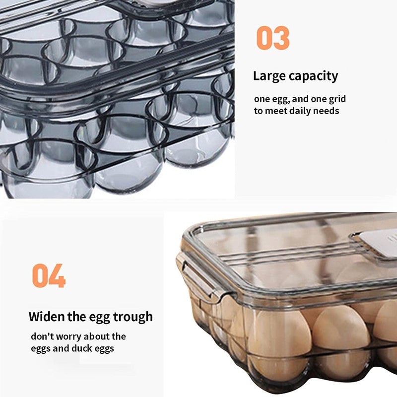 Voxmix 24 Eggs Holder for Refrigerator Upgraded Clear Plastic Egg Containers Organizer with Lid for Fridge Kitchen 305 x 215 x 85cm Plastic Transparent - Image 4