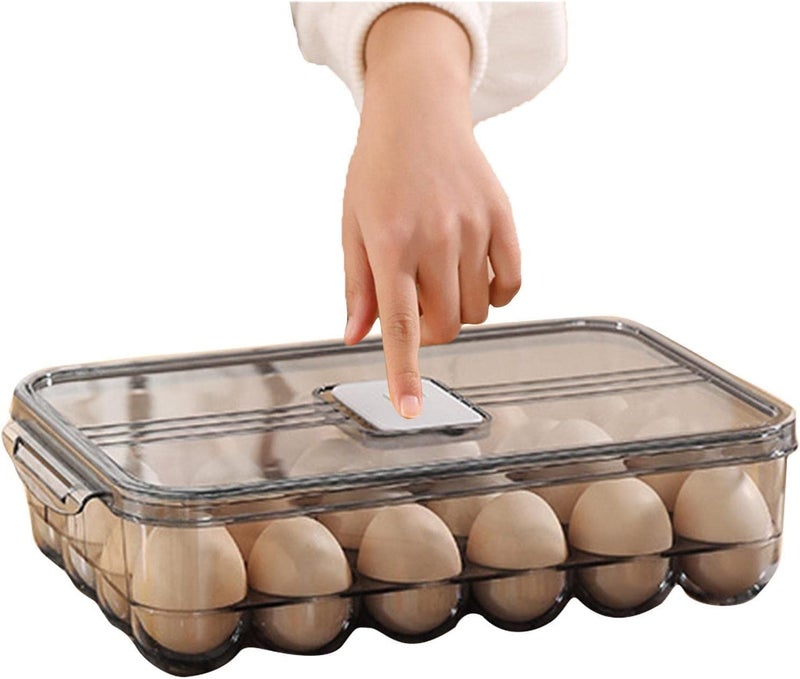 Voxmix 24 Eggs Holder for Refrigerator Upgraded Clear Plastic Egg Containers Organizer with Lid for Fridge Kitchen 305 x 215 x 85cm Plastic Transparent - Image 1