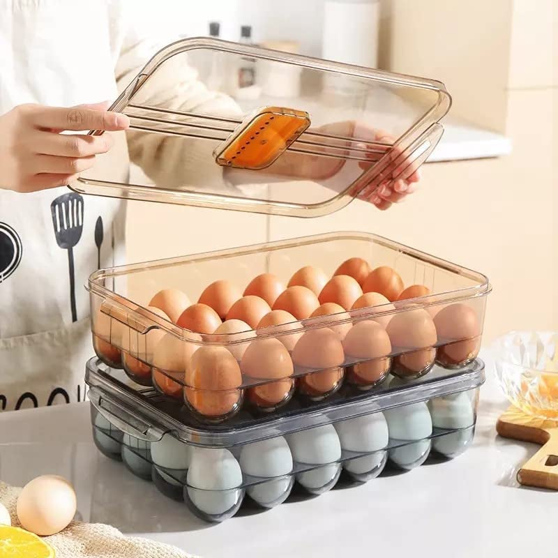 Voxmix 24 Eggs Holder for Refrigerator Upgraded Clear Plastic Egg Containers Organizer with Lid for Fridge Kitchen 305 x 215 x 85cm Plastic Transparent - Image 5