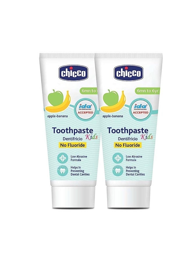 Chicco Baby Moments Talcum Powder (300g) Natural Ingredients and Toothpaste for Kids (50g x 2) Apple-Banana Flavor, Fluoride-Free - Image 3