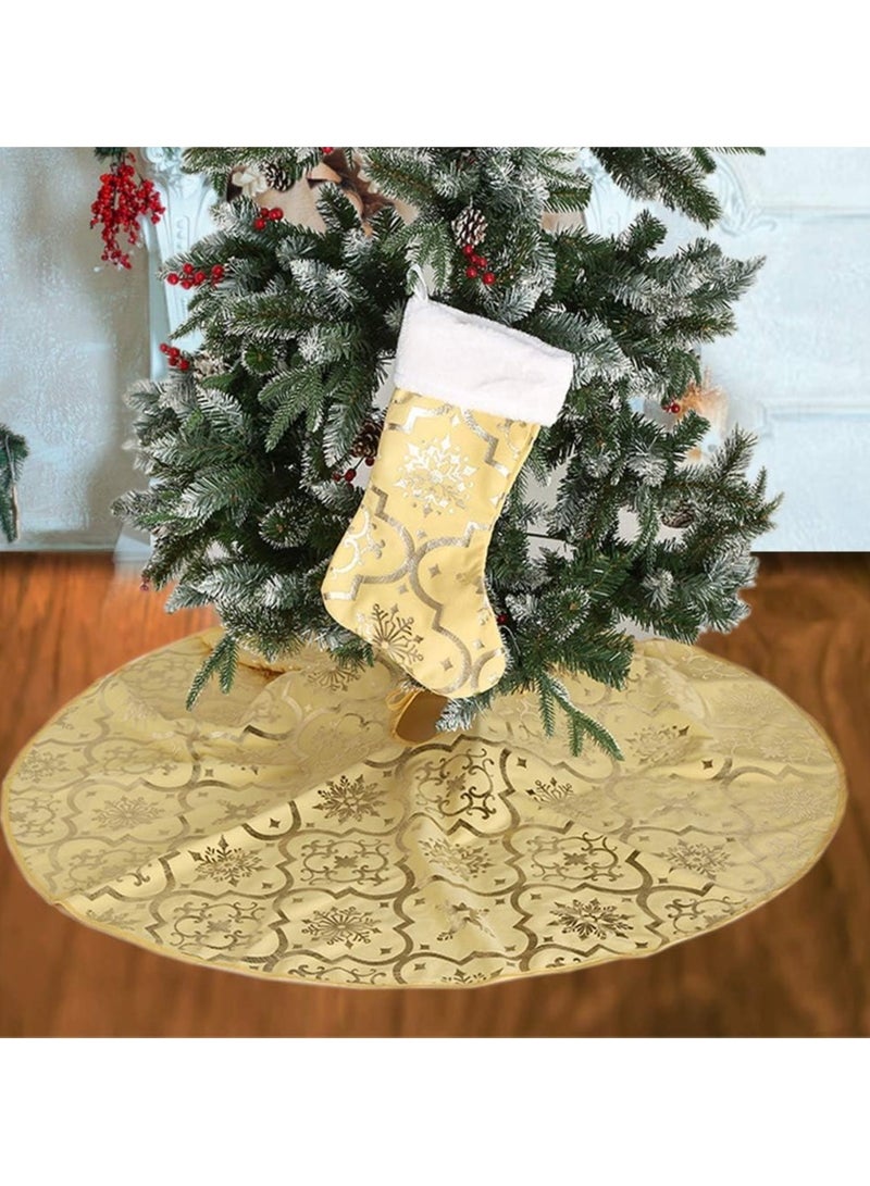 TAPIT 48 Inch Large Christmas Tree Skirt Xmas Soft Cover Mat Decor Snowflake Collar Farmhouse Tree Skirt for Holiday Ornaments Party Home Indoor Decorations Gold - Image 2