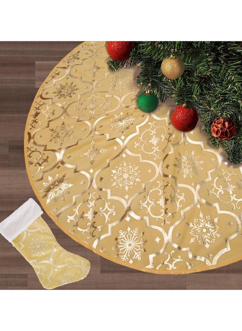 TAPIT 48 Inch Large Christmas Tree Skirt Xmas Soft Cover Mat Decor Snowflake Collar Farmhouse Tree Skirt for Holiday Ornaments Party Home Indoor Decorations Gold - Image 1