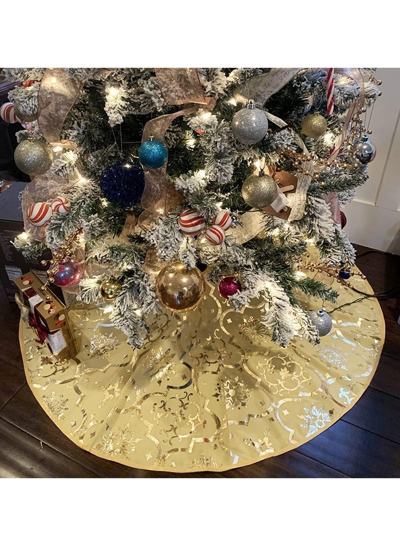 TAPIT 48 Inch Large Christmas Tree Skirt Xmas Soft Cover Mat Decor Snowflake Collar Farmhouse Tree Skirt for Holiday Ornaments Party Home Indoor Decorations Gold - Image 5