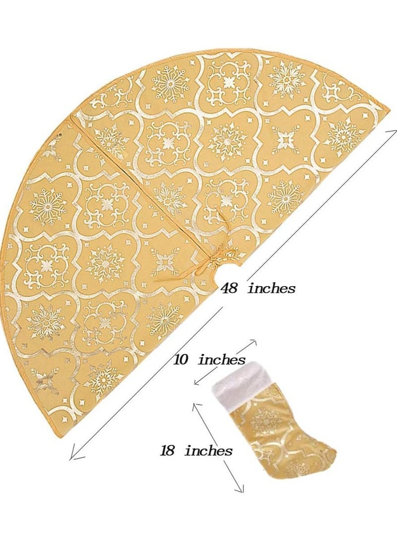 TAPIT 48 Inch Large Christmas Tree Skirt Xmas Soft Cover Mat Decor Snowflake Collar Farmhouse Tree Skirt for Holiday Ornaments Party Home Indoor Decorations Gold - Image 3
