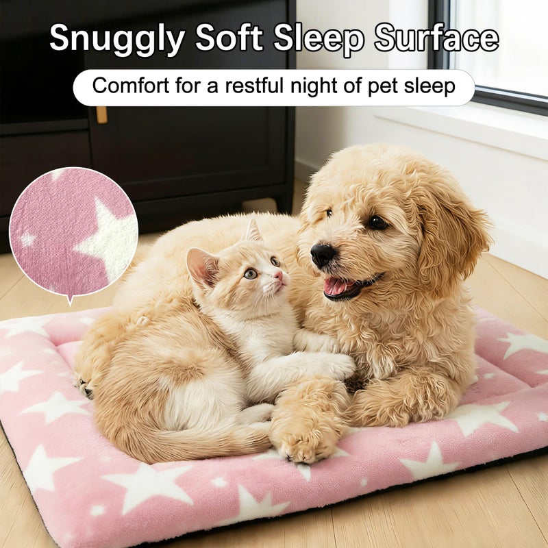 pobopobo Dog Bed Mat â€“ Soft & Comfortable Dog Kennel Pad for Crate â€“ Durable Crate Bed & Mat for Dogs & Cats â€“ Ideal for Crate, Kennel, and Home Use (Big&Little Stars Pink, S(24"*18"*1.5")) - Image 2