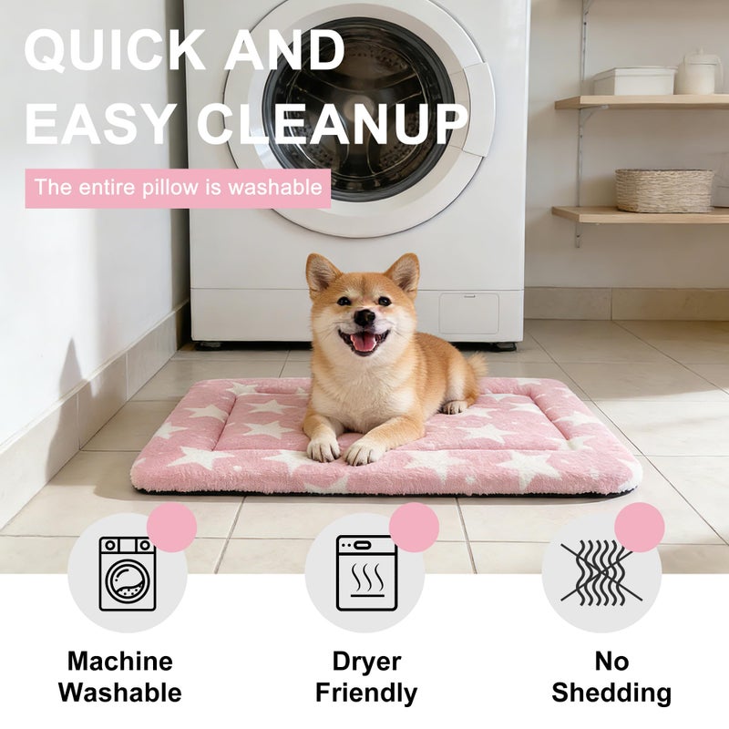 pobopobo Dog Bed Mat â€“ Soft & Comfortable Dog Kennel Pad for Crate â€“ Durable Crate Bed & Mat for Dogs & Cats â€“ Ideal for Crate, Kennel, and Home Use (Big&Little Stars Pink, S(24"*18"*1.5")) - Image 5