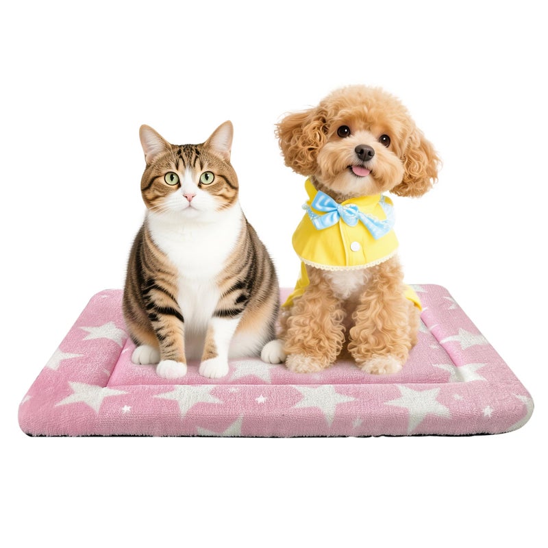 pobopobo Dog Bed Mat â€“ Soft & Comfortable Dog Kennel Pad for Crate â€“ Durable Crate Bed & Mat for Dogs & Cats â€“ Ideal for Crate, Kennel, and Home Use (Big&Little Stars Pink, S(24"*18"*1.5")) - Image 1