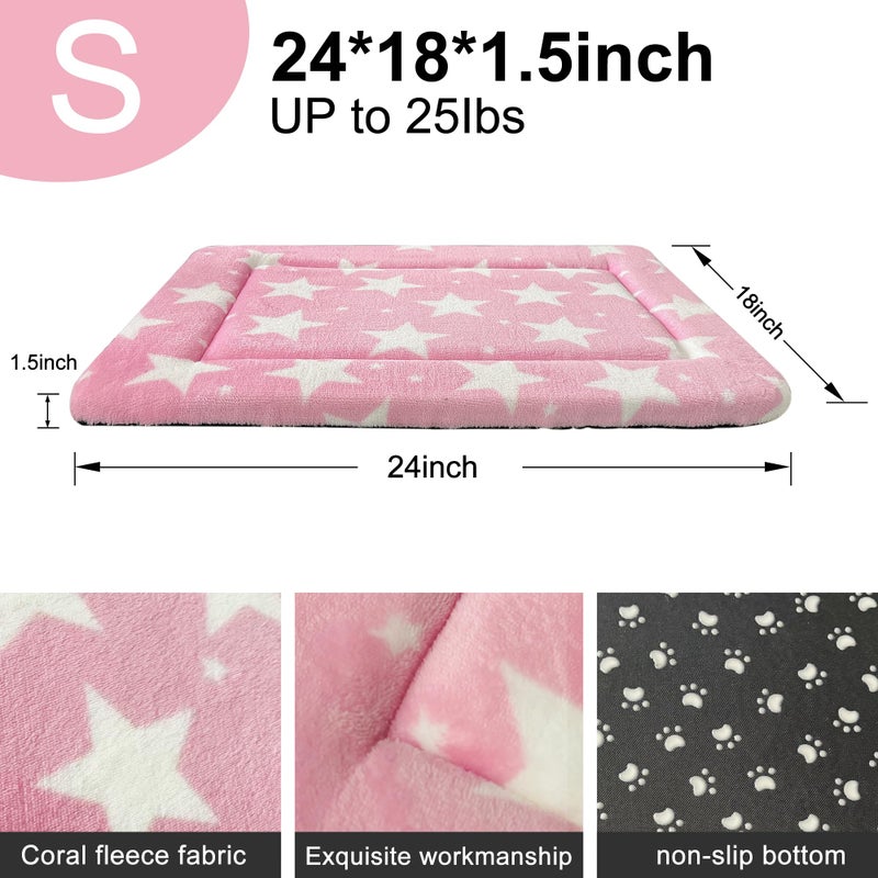 pobopobo Dog Bed Mat â€“ Soft & Comfortable Dog Kennel Pad for Crate â€“ Durable Crate Bed & Mat for Dogs & Cats â€“ Ideal for Crate, Kennel, and Home Use (Big&Little Stars Pink, S(24"*18"*1.5")) - Image 3