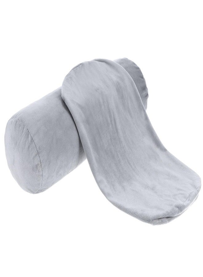 Telooco 2 Pack Round Neck Roll Pillow Cover, 16 x 6 Inch Soft Bolster Pillow Covers with Zipper, Breathable Velvet Cylinder Pillow Case for Cylindrical Cushion, Pillow Case Only (Gray) - Image 1