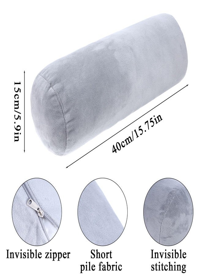 Telooco 2 Pack Round Neck Roll Pillow Cover, 16 x 6 Inch Soft Bolster Pillow Covers with Zipper, Breathable Velvet Cylinder Pillow Case for Cylindrical Cushion, Pillow Case Only (Gray) - Image 2