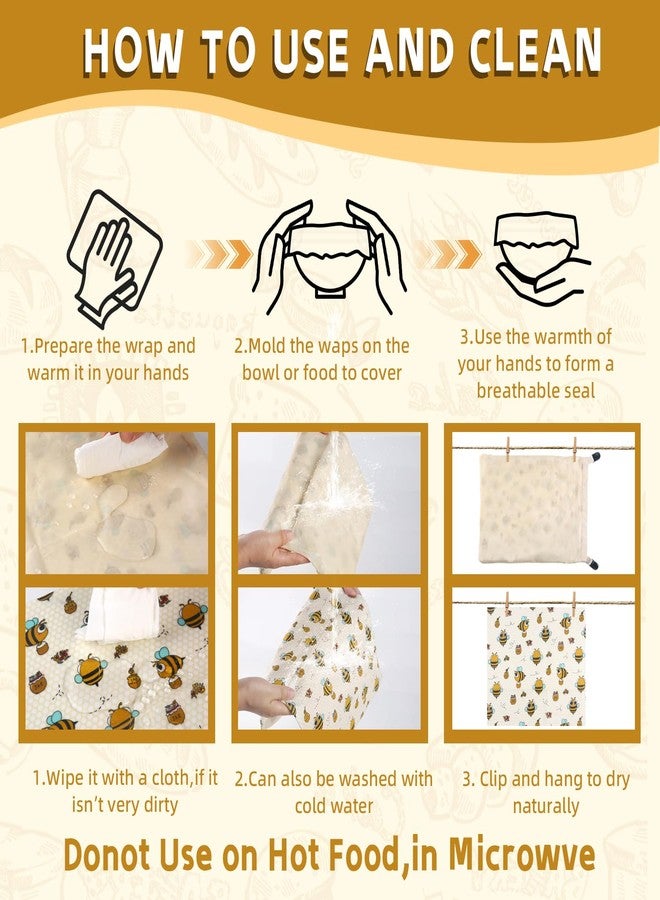 فاكين كيس خبز كبير من شمع العسل لخبز العجين المخمر المنزلي و3 أغطية من شمع العسل، أكياس خبز سهلة التنظيف وقابلة لإعادة الاستخدام من شمع العسل للعجين المخمر، حقيبة تخزين طعام بنمط نحل العسل الساحر مقاس 17 × 13 بوصة - Image 4