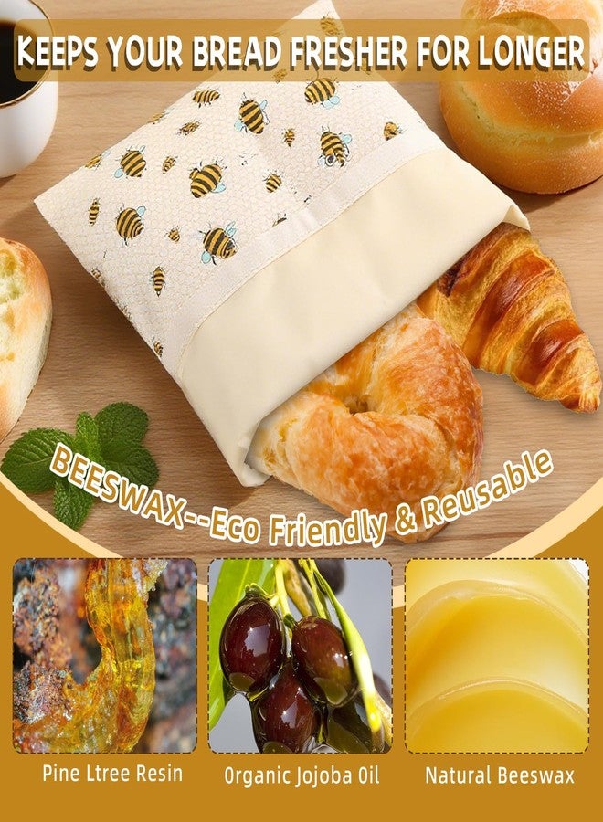 فاكين كيس خبز كبير من شمع العسل لخبز العجين المخمر المنزلي و3 أغطية من شمع العسل، أكياس خبز سهلة التنظيف وقابلة لإعادة الاستخدام من شمع العسل للعجين المخمر، حقيبة تخزين طعام بنمط نحل العسل الساحر مقاس 17 × 13 بوصة - Image 3