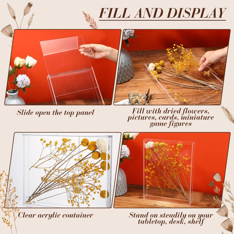Barydat 2 Pcs 8'' x 10'' Acrylic Shadow Boxes Display Cases, Shadow Box DIY Frame Clear Acrylic Display Cases Wedding Memory Dried Flower Container Picture Photo Frame for Valentine Day Wedding - Image 4