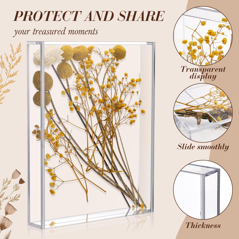Barydat 2 Pcs 8'' x 10'' Acrylic Shadow Boxes Display Cases, Shadow Box DIY Frame Clear Acrylic Display Cases Wedding Memory Dried Flower Container Picture Photo Frame for Valentine Day Wedding - Image 3