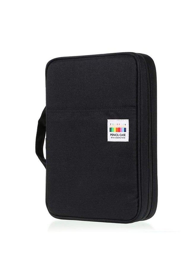 بي تي سكاي حافظة أقلام ملونة محمولة - منظم أقلام ملونة يحمل 166 قلم رصاص أو 112 قلم جل مع حامل أقلام بسحاب كبير الحجم وأقلام جل (أسود) - Image 1