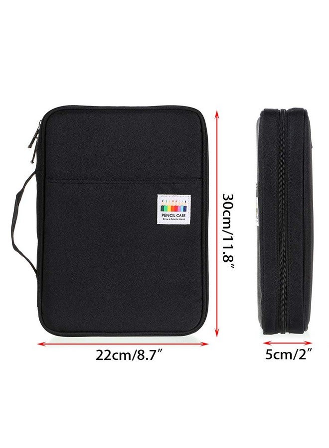 بي تي سكاي حافظة أقلام ملونة محمولة - منظم أقلام ملونة يحمل 166 قلم رصاص أو 112 قلم جل مع حامل أقلام بسحاب كبير الحجم وأقلام جل (أسود) - Image 3