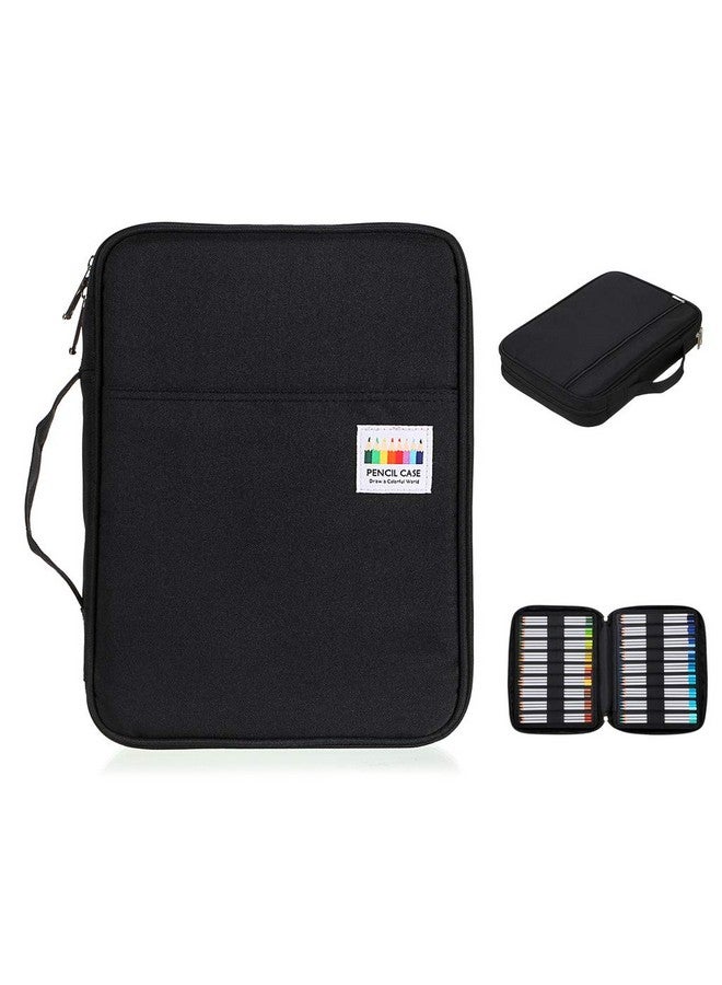 بي تي سكاي حافظة أقلام ملونة محمولة - منظم أقلام ملونة يحمل 166 قلم رصاص أو 112 قلم جل مع حامل أقلام بسحاب كبير الحجم وأقلام جل (أسود) - Image 2