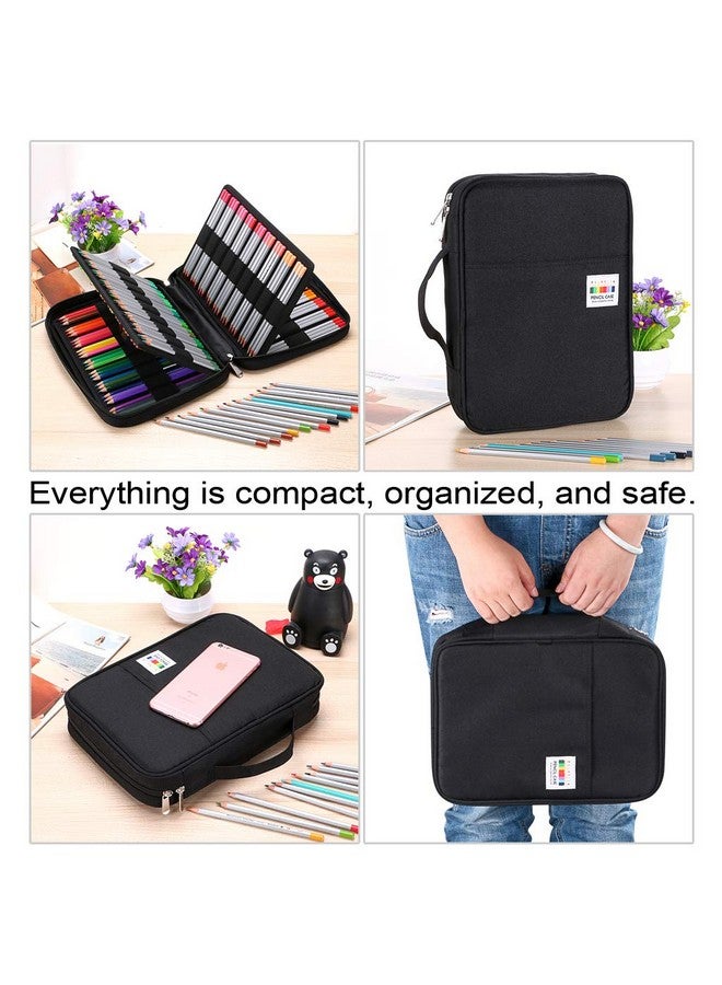 بي تي سكاي حافظة أقلام ملونة محمولة - منظم أقلام ملونة يحمل 166 قلم رصاص أو 112 قلم جل مع حامل أقلام بسحاب كبير الحجم وأقلام جل (أسود) - Image 4