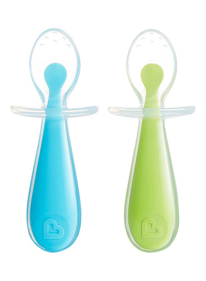 Munchkin Gentle Scoop Silicone Toddler Training Spoons, Blue and Green - Image 1
