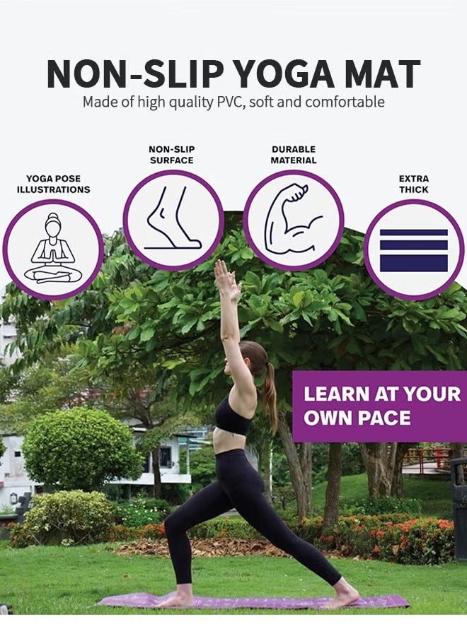 Nariele Fitness Yoga Mat for Women and Men - Large, 4mm Thick, 68 Inch *24 Inch, Non Slip Exercise Mats w/ 70 Printed Yoga Poses for Pilates, Workout and Stretching - Home and Gym Essentials - Image 2