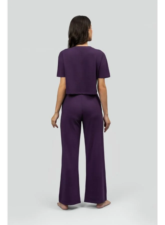نسيسيرا Soft Flare Plum Cropped Lounge Set