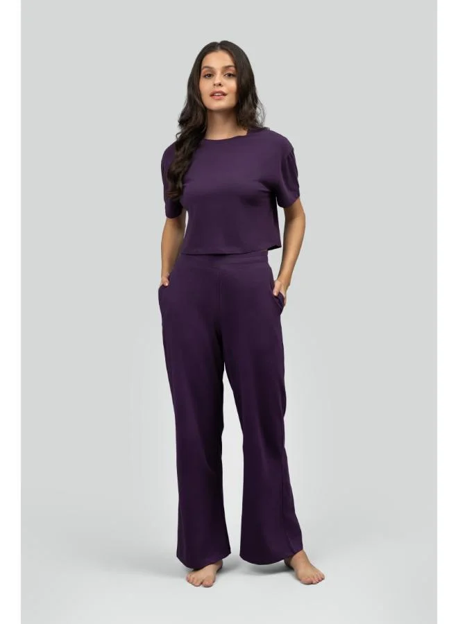 نسيسيرا Soft Flare Plum Cropped Lounge Set