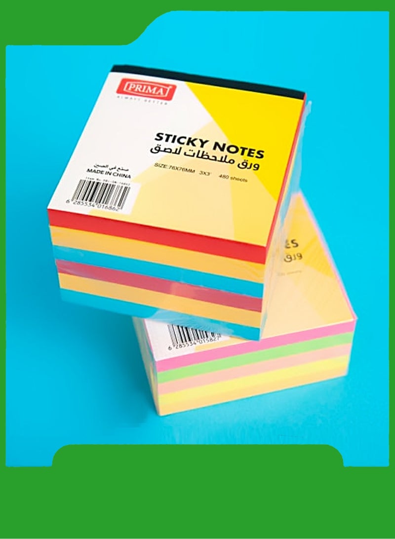 PRIMA علامات الكتب، وسادات ملونة ذاتية اللصق، سهلة الاستخدام في المنزل، مستلزمات المدرسة ومنتجات المكتب 76x76 مم 3x3 400 ورقة - Image 1