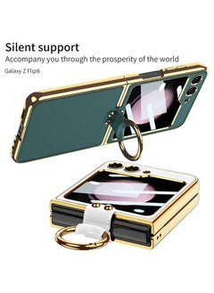 GKK Samsung Galaxy Z Flip 6 Case with Stand Ring & Leather Long Lanyard and Small Screen Protection Cover , Premium Leather and Wireless Charging Support - Purple  - Image 2